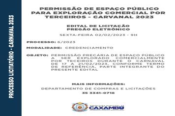 PERMISSÃO DE ESPAÇO PÚBLICO PARA EXPLORAÇÃO COMERCIAL POR TERCEIROS – CARNAVAL 2023