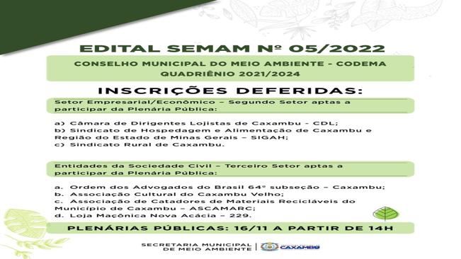 EDITAL DE CONVOCAÇÃO SEMAM Nº 05/2022