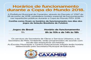 Horários de funcionamento durante a Copa do Mundo 2018