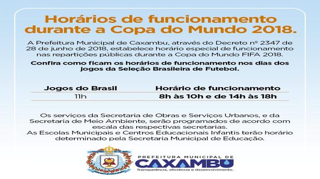 Horários de funcionamento durante a Copa do Mundo 2018